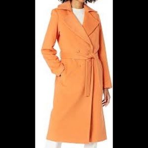 New Guess Dounia Wool Long Self Tie Double Breasted Long Coat L